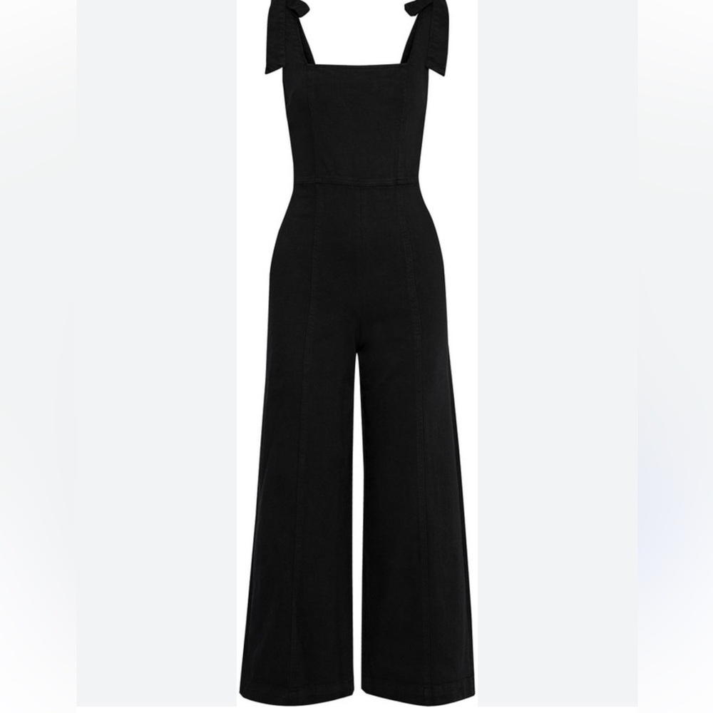 ❤️NWT ALICE+OLIVIA JEANS KINLEY TIE SHOULDER BLACK DENIM GAUCHO JUMPSUIT SIZE 30 - Picture 3 of 13